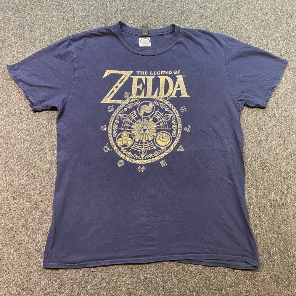 Nintendo Legend of Zelda TShirt Sz XL Mens Navy Blue Gamer Aesthetic Gold Logo